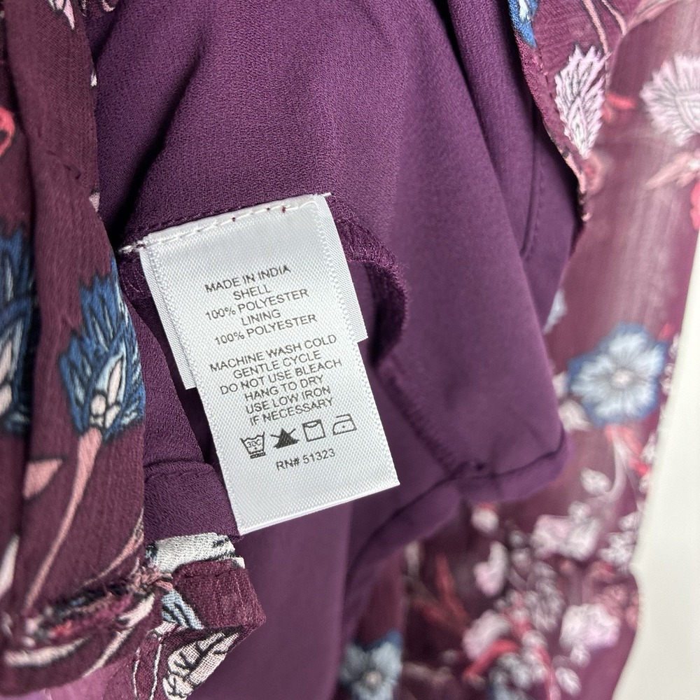 CeCe Floral Blouse L Purple Plum Bell Ruffle Long Sleeves Boho Peasant Hippie - Picture 9 of 10